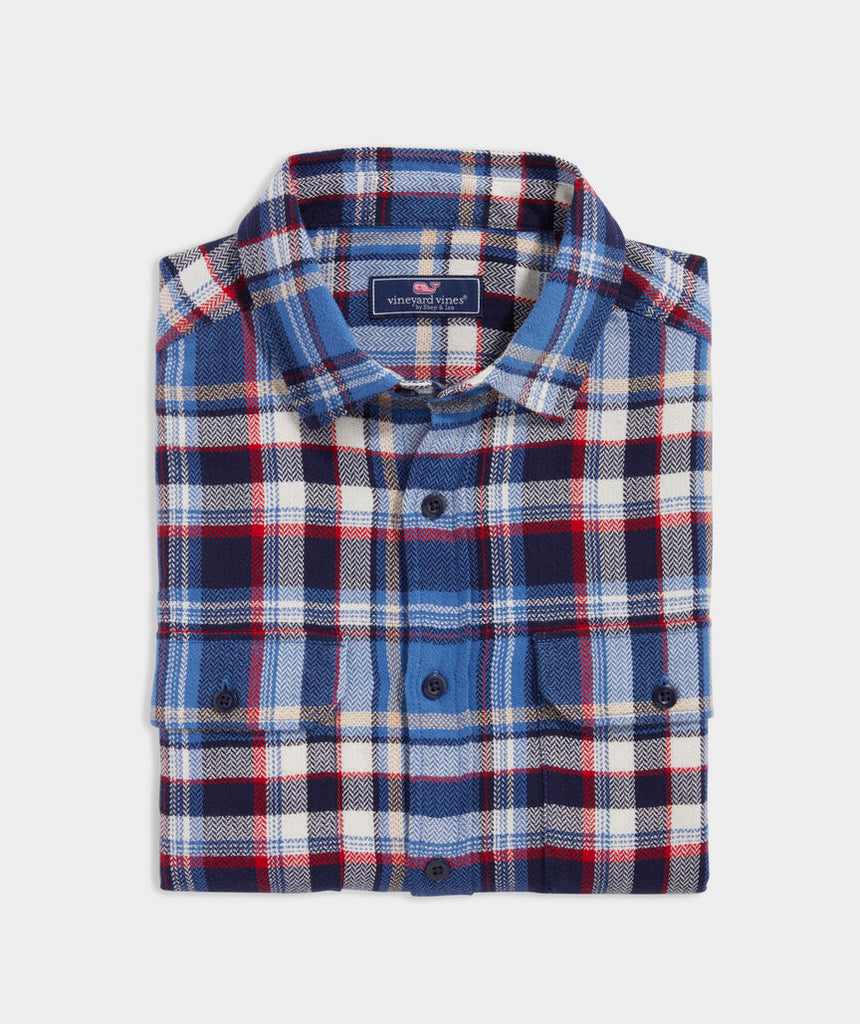 Vineyard Vines Men's Flannel Plaid Herringbone Workshirt - Blue Moon