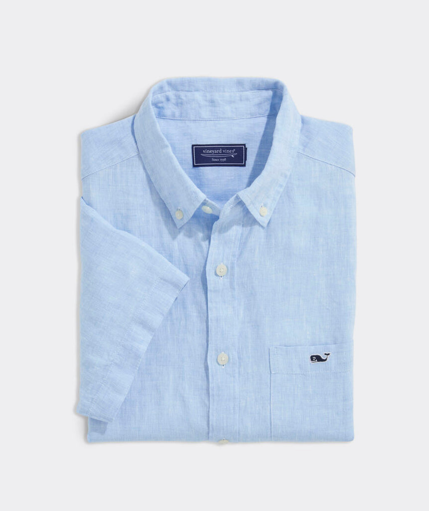 Vineyard Vines Men's Linen Short-Sleeve Solid Shirt - Jake Blue