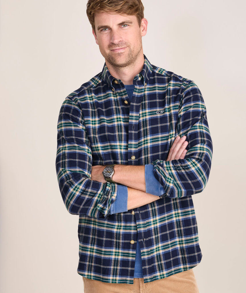 Vineyard Vines Men's Vineyard Flannel Plaid Shirt - Nautical Navy PLD