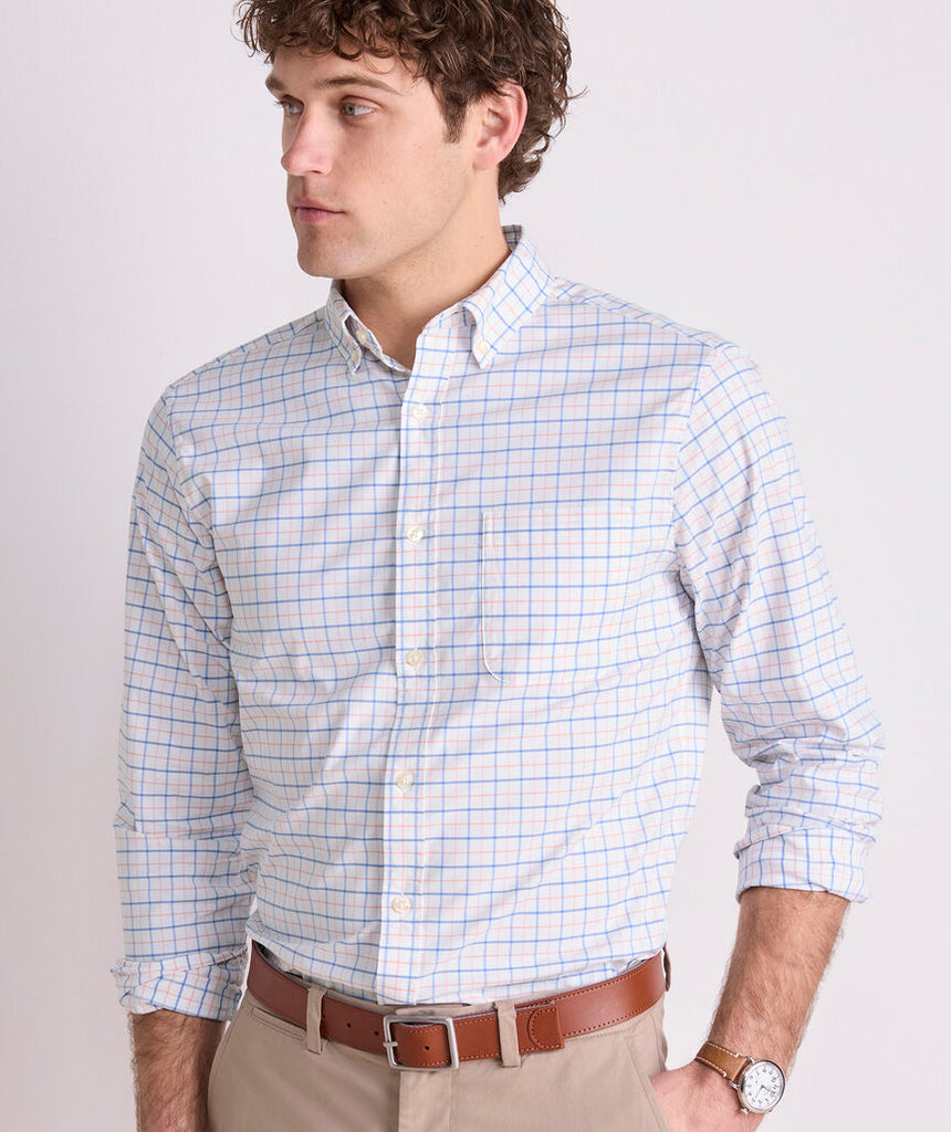 Vineyard Vines Men's Moorings Tattersall Performance Cotton Shirt - Peaches & Cream