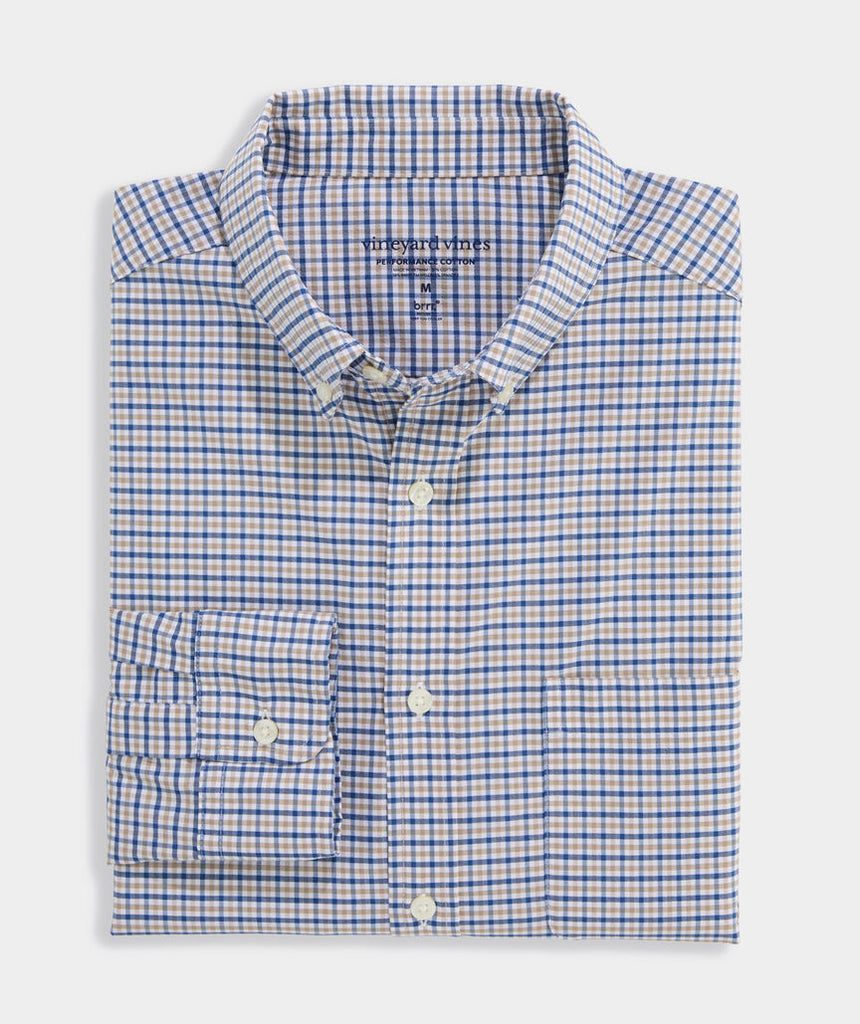 Vineyard Vines Men's Performance Cotton Tattersall Shirt - Khaki
