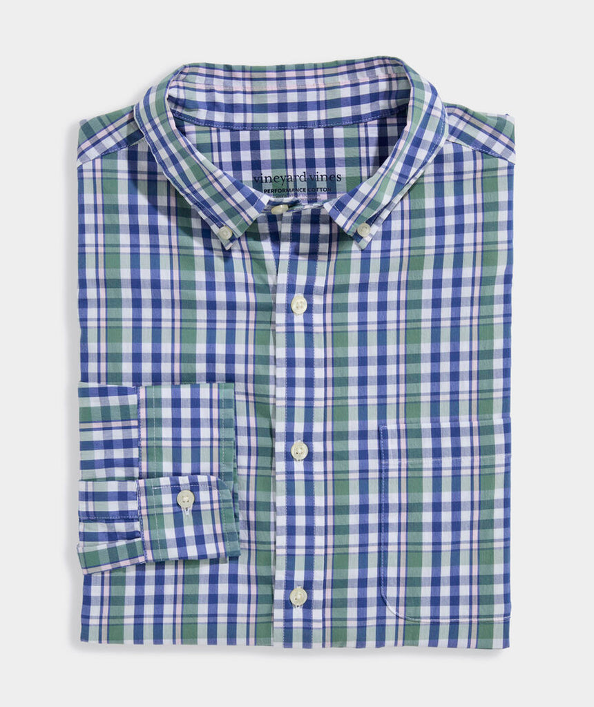 Vineyard Vines Men's Performance Cotton Plaid Audubon Shirt - Olive Dusk