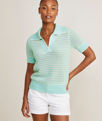 Vineyard Vines Women's Open-Stitch Short-Sleeve Polo Sweater