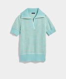 Vineyard Vines Women's Open-Stitch Short-Sleeve Polo Sweater - Aqua Haze