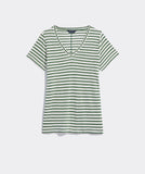 Vineyard Vines Women's Linen V-Neck Tee - DV Stripe - Cypress