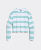 Vineyard Vines Women's Midweight Jersey Long-Sleeve Crewneck Tee - CRugby - Aqua/White