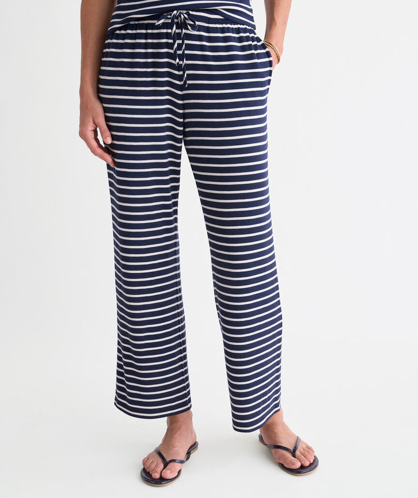 Vineyard Vines Women's Dreamy Jersey Pant - Stripe Nautical Navy