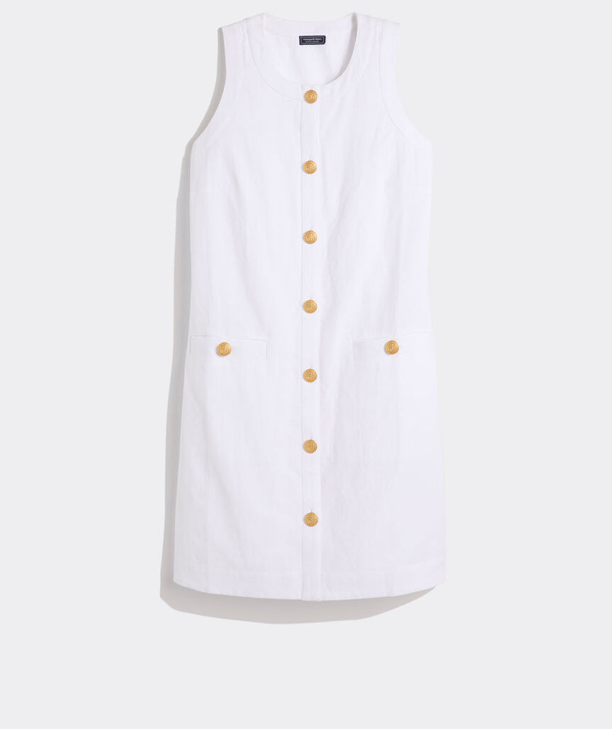 Vineyard Vines Women's Linen Button-Front Shift Dress - White Cap