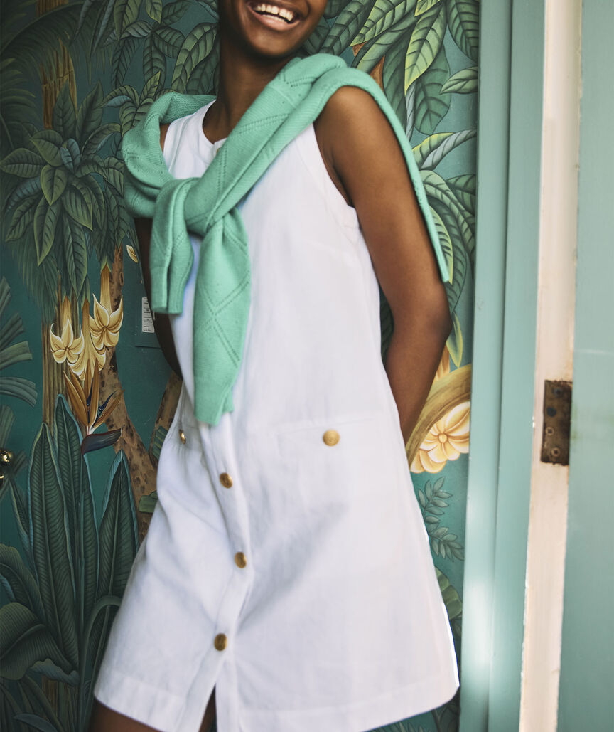 Vineyard Vines Women's Linen Button-Front Shift Dress White Cap
