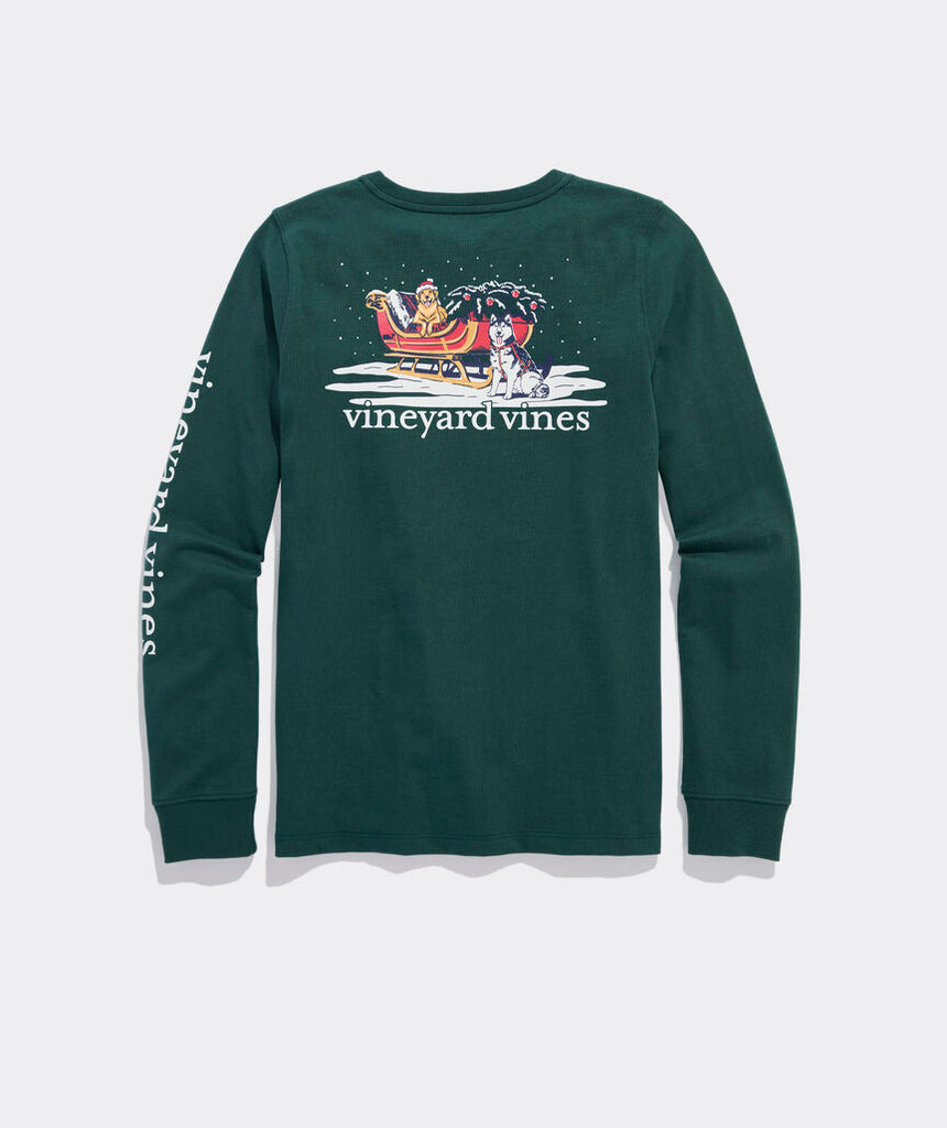 Vineyard Vines Women's Sleigh Dogs Long-Sleeve Pocket Tee - Charleston Green