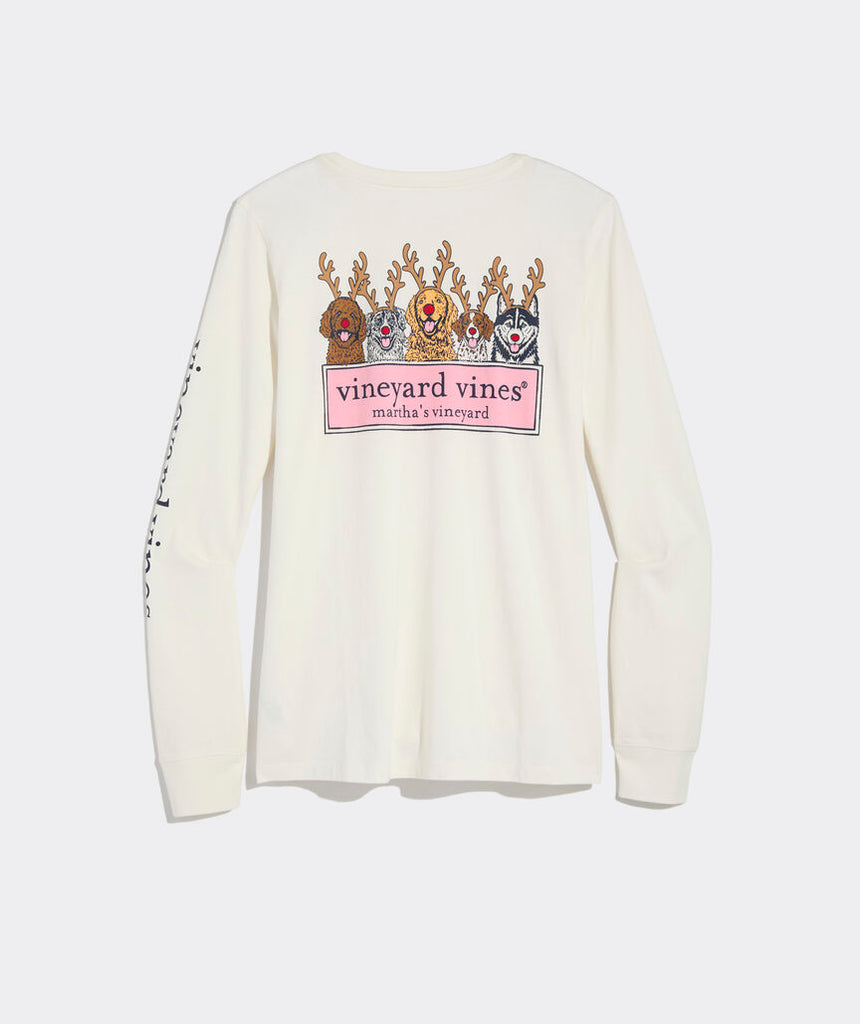 Vineyard Vines Women's Reindeer Pups Logo Box Long-Sleeve Tee - Marshmallow Dog