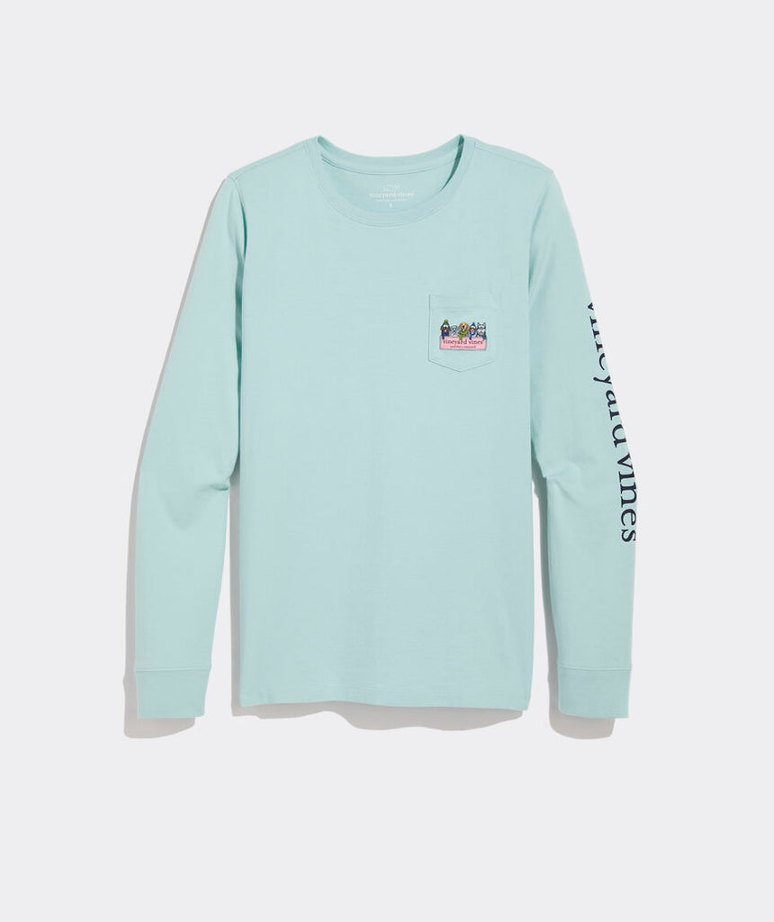 Vineyard Vines Women's Winter Pups Logo Box Long-Sleeve Pocket Tee - Aqua Haze