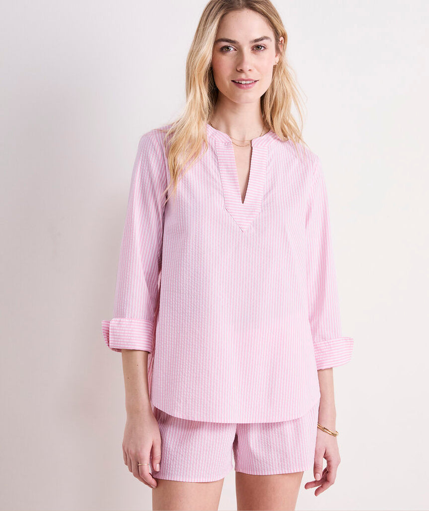 Vineyard Vines Women's Savannah Popover Harbor Top - Pink and White