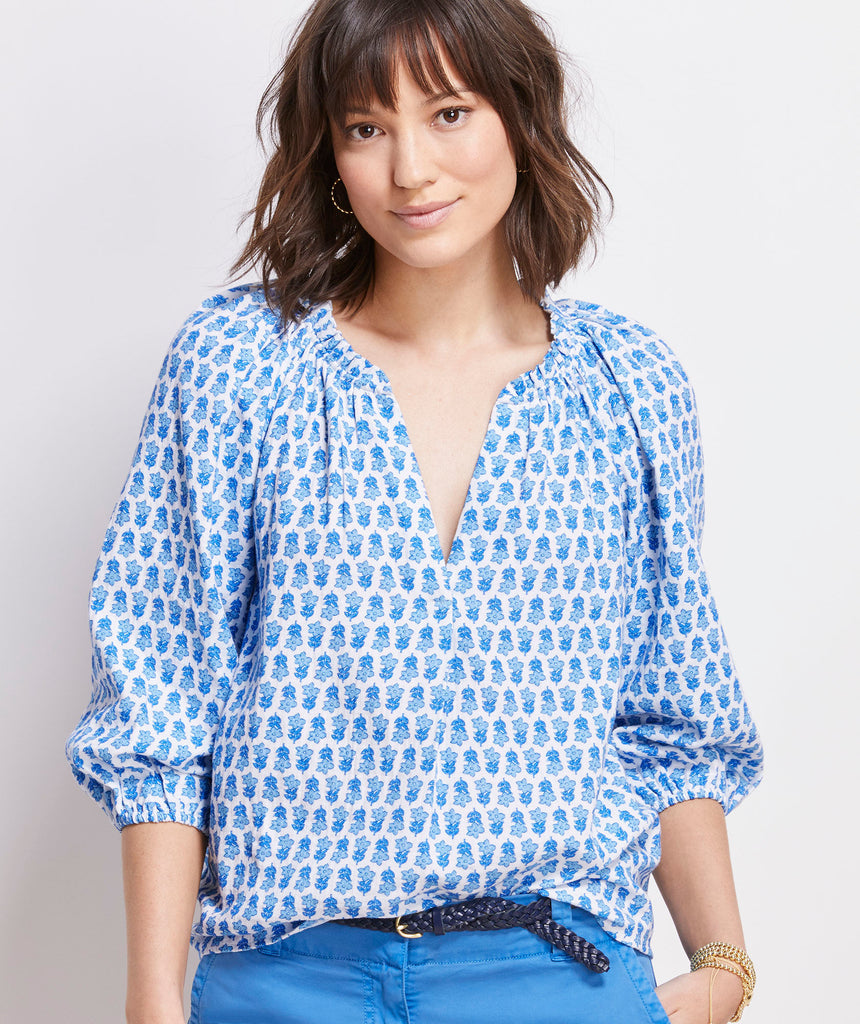 Vineyard Vines Women's Seastitch Double Gauze Floral Block Print Popover - Island -Ocean Breeze