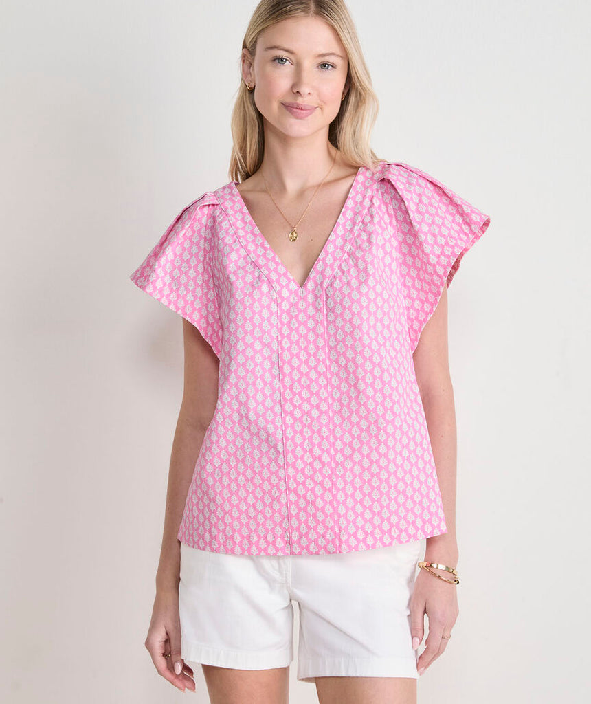 Vineyard Vines Women's Sophie Harbor Flutter Sleeve Top - Block Cotton Candy