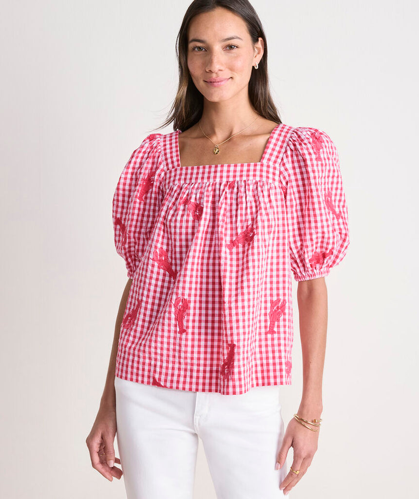 Vineyard Vines Women's Serena Square Neck Top - Red/White Gingham