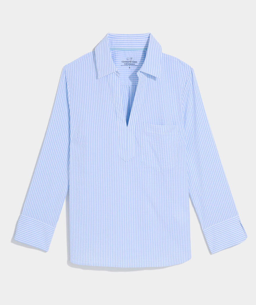 Vineyard Vines Women's Savannah Popover Harbor Top - Seersucker Jake Blue