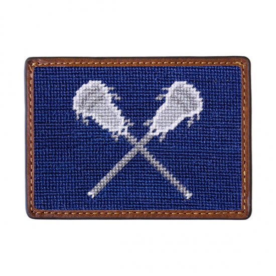 Smathers & Branson Lacrosse Sticks Needlepoint Card Wallet - Navy
