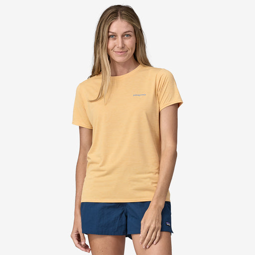Patagonia Women's Capilene® Cool Daily Graphic Shirt - Waters - Boardshort Logo: Sandy Melon X-Dye