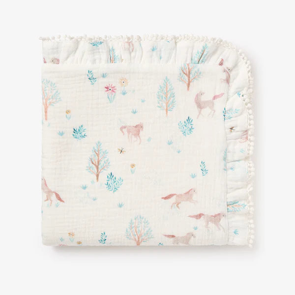 Elegant Baby Pony Meadow Organic Muslin Fur Back Blanket