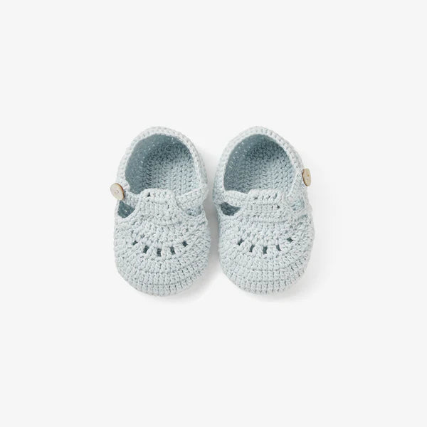 Elegant Baby Pale Blue T-Strap Hand Crocheted Baby Booties - Blue