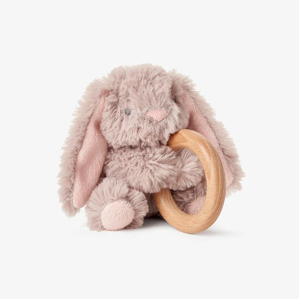 Elegant Baby Plush Bunny Wooden Ring Rattle