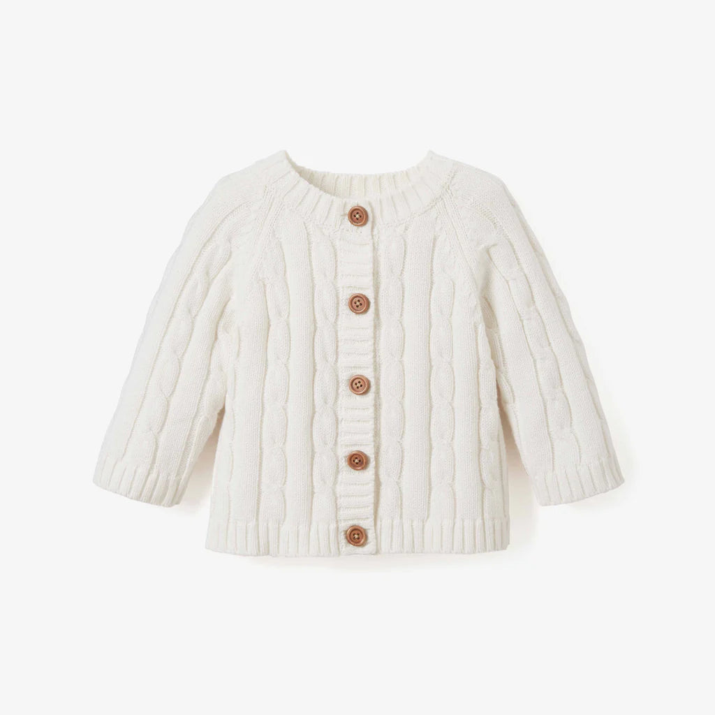 Elegant Baby Cream Cotton Cable Knit Baby Sweater - Cream