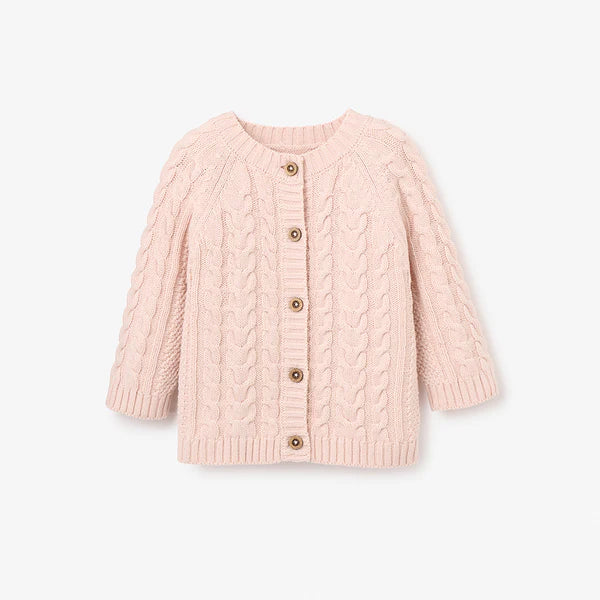 Elegant Baby Pale Pink Horseshoe Cable Knit Baby Cardigan