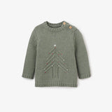 Elegant Baby Green Christmas Tree Knit Pullover