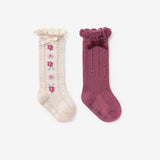 Elegant Baby Dark Violet Floral Knee-High Non Slip Baby Socks (2 pack)