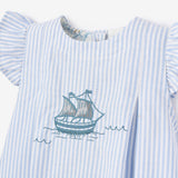 Elegant Baby Sailboat Embroidered Oxford Stripe Dress w/ Bloomers