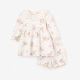 Elegant Baby Magical Mouse Print Mini Cord Lace Collar Dress + Bloomer Set