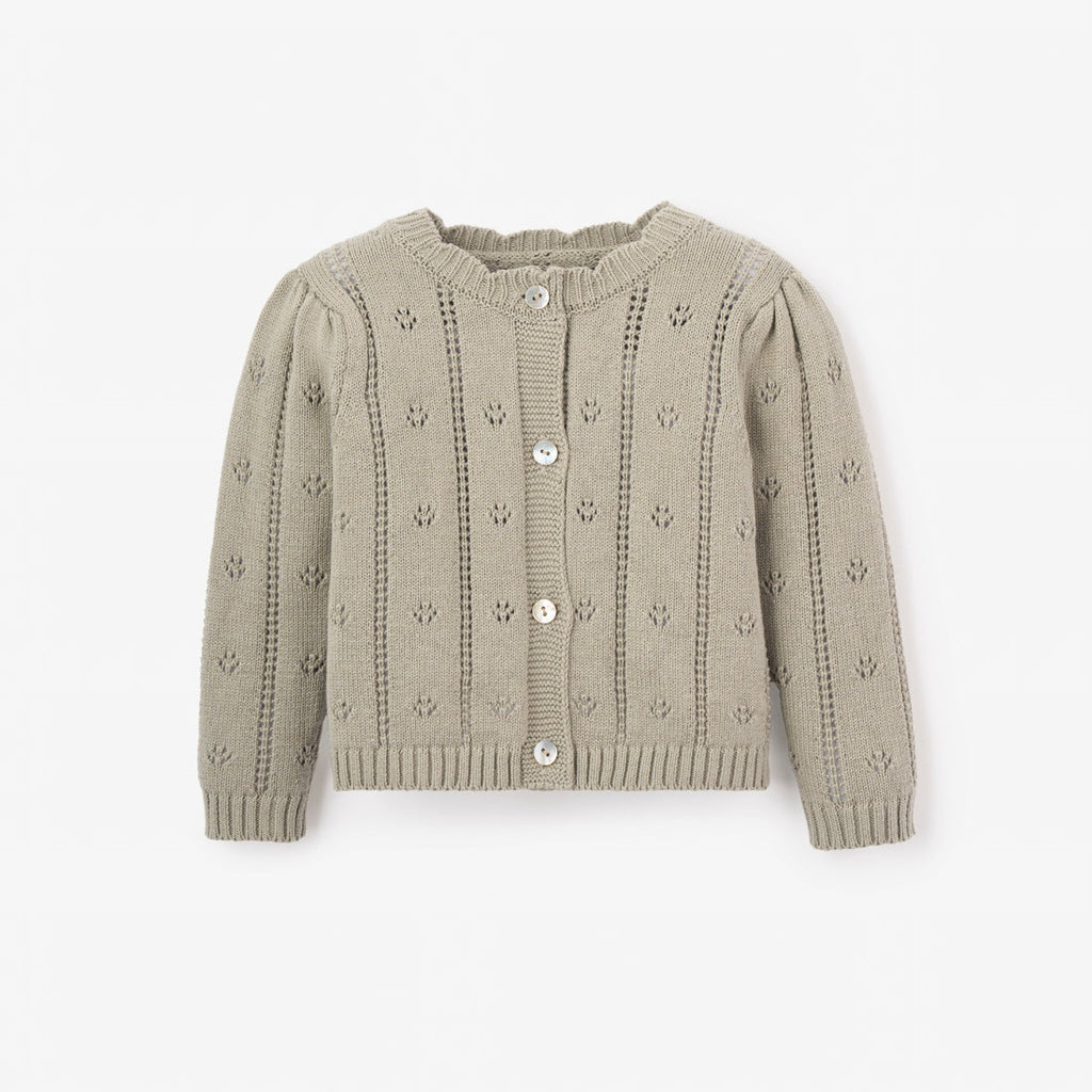 Elegant Baby Sage Pointelle Knit Baby Cardigan