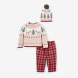 Elegant Baby Holiday Fairisle Sweater + Tartan Pant Set
