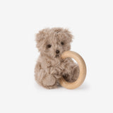 Elegant Baby Plush Textured Bear Wooden Ring Rattle