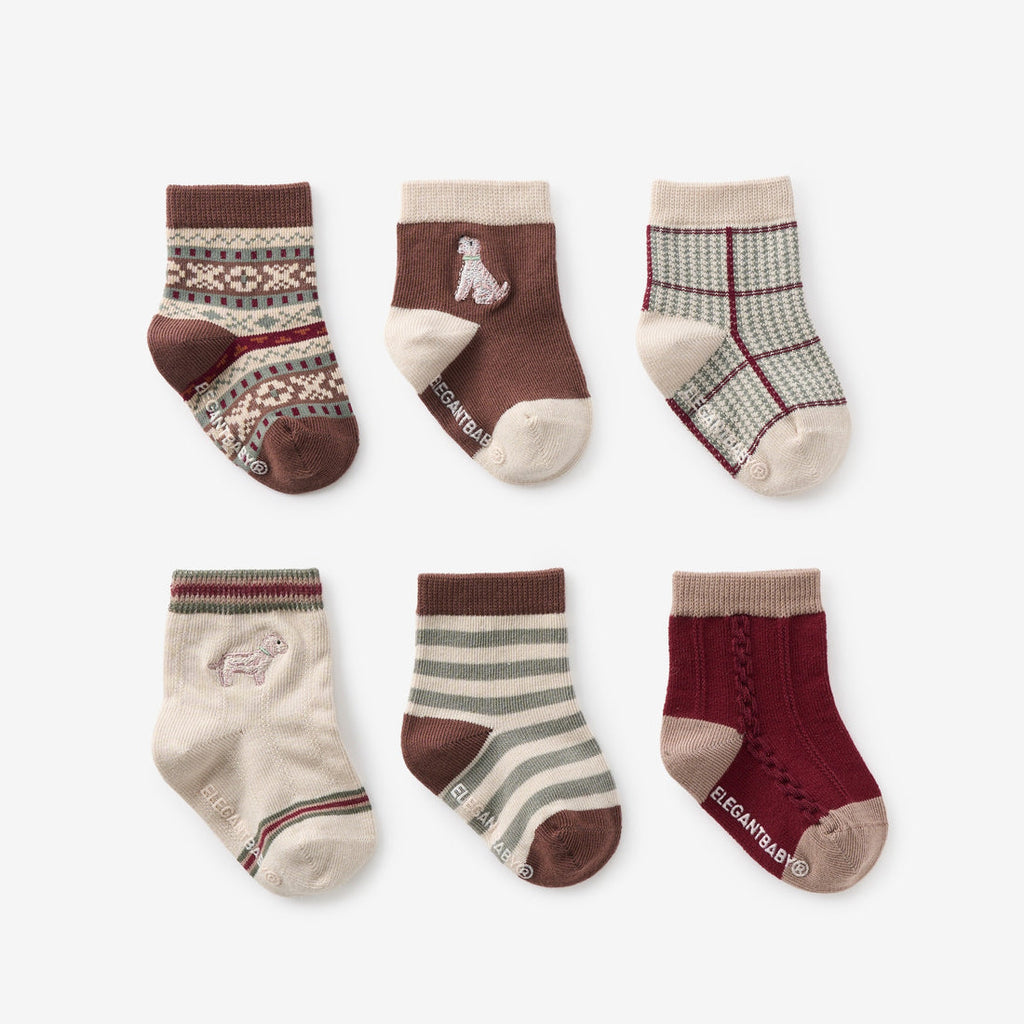 Elegant Baby Non Slip Baby Socks Hounds & Heritage 6-Pack (0-12 months)