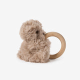 Elegant Baby Plush Textured Bear Wooden Ring Rattle