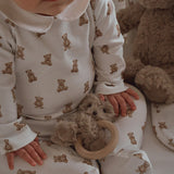 Elegant Baby Plush Textured Bear Wooden Ring Rattle