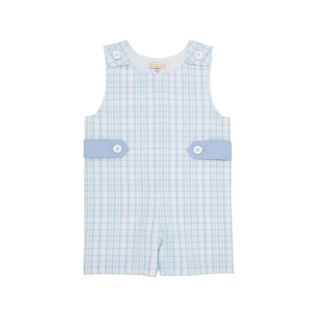 The Beaufort Bonnet Company Infant's Jack Keene Jon Jon - Turks Teal Sewanee Seersucker with Beale Street Blue