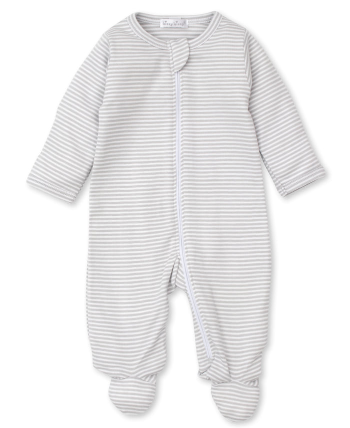 Kissy Kissy Classic Rib Zip Footie - Silver Stripe