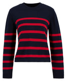 Barbour Fern Striped Crew Neck Jumper Sweater - Navy/Poppy Red