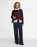 Barbour Fern Striped Crew Neck Jumper Sweater - Navy/Poppy Red