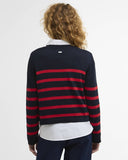 Barbour Fern Striped Crew Neck Jumper Sweater - Navy/Poppy Red
