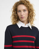 Barbour Fern Striped Crew Neck Jumper Sweater - Navy/Poppy Red