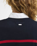 Barbour Fern Striped Crew Neck Jumper Sweater - Navy/Poppy Red
