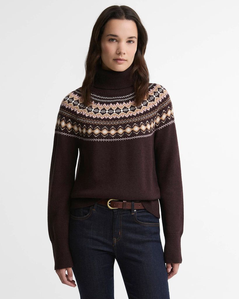 Barbour Women's Darwen Fairisle Rollneck Jumper - Seal Brown