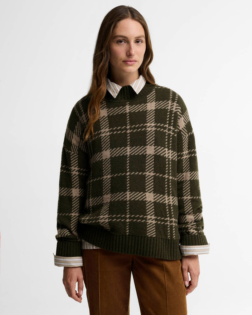 Barbour Women's Delilah Tartan Wool Jumper - Olive Multi