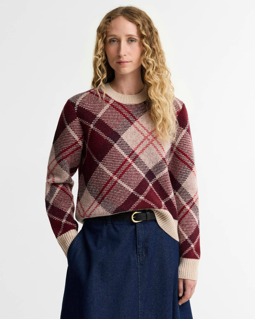 Barbour Stevie Tartan Wool Jumper - Multi Cranberry Red