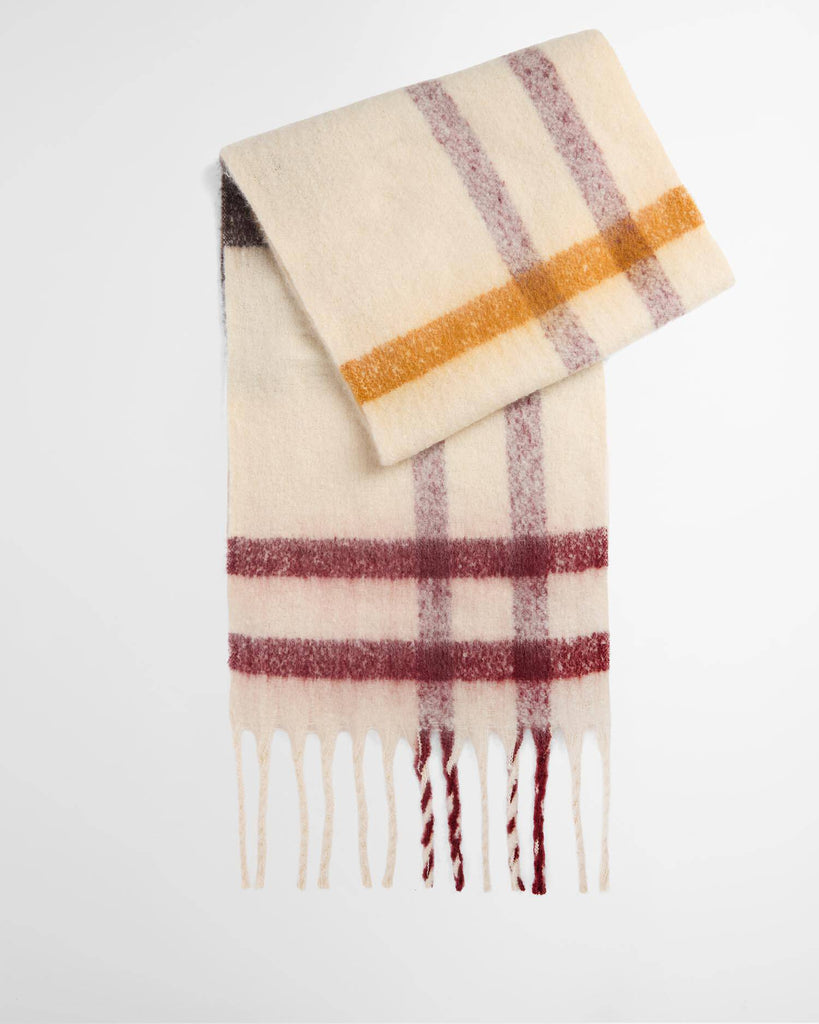 Barbour Isla Tartan Boucle Scarf - Ecru Muted Tartan