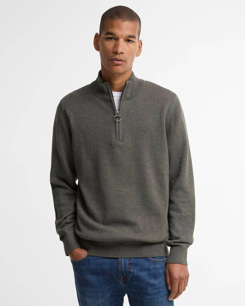 Barbour Men's Cotton Quarter-Zip Jumper - Olive Marl